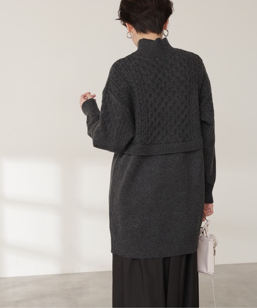 N.（N. Natural Beauty Basic）（エヌエヌナチュラルビューティーベーシック）の「ウール混ケーブルレイヤード風ニットミニワンピース（ワンピース・レディース・グレー/ホワイト/ライトグリーン・MEDIUM）」の22枚目の写真