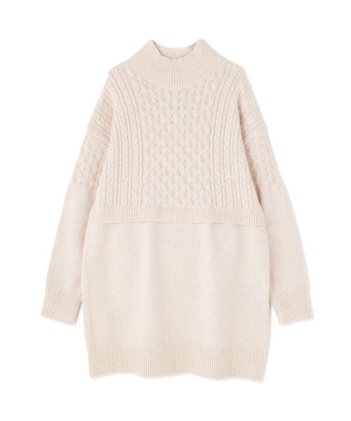 N.（N. Natural Beauty Basic）（エヌエヌナチュラルビューティーベーシック）の「ウール混ケーブルレイヤード風ニットミニワンピース（ワンピース・レディース・グレー/ホワイト/ライトグリーン・MEDIUM）」の5枚目の写真