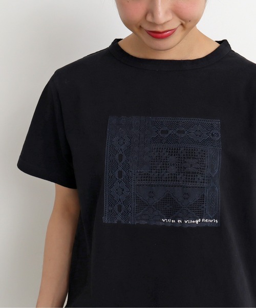 chambre de charme（シャンブルドゥシャーム）の「cdc USAコットン　刺繍とレースTee（Tシャツ/カットソー・レディース・ブラック/アイボリー・FREE）」の2枚目の写真