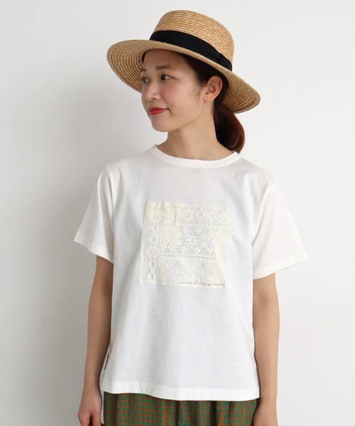 chambre de charme（シャンブルドゥシャーム）の「cdc USAコットン　刺繍とレースTee（Tシャツ/カットソー・レディース・ブラック/アイボリー・FREE）」の4枚目の写真