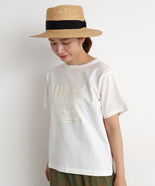 chambre de charme（シャンブルドゥシャーム）の「cdc USAコットン　刺繍とレースTee（Tシャツ/カットソー・レディース・ブラック/アイボリー・FREE）」の6枚目の写真