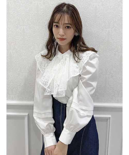 dazzlin（ダズリン）の「ラッフルカラーブラウス（シャツ/ブラウス・レディース・オフホワイト/グレー/グリーン/その他1/ブラック・FREE）」の6枚目の写真