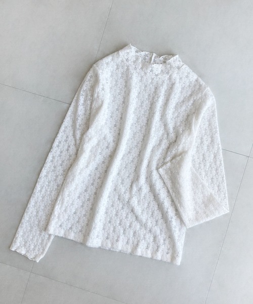 ehka sopo(エヘカソポ)の「総レースハイネック長袖カットソー(Tシャツ/カットソー・レディース・ベージュ/キナリ/オフホワイト/ブラック・フリ-)」の2枚目の写真