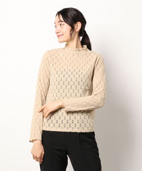 ehka sopo(エヘカソポ)の「総レースハイネック長袖カットソー(Tシャツ/カットソー・レディース・ベージュ/キナリ/オフホワイト/ブラック・フリ-)」の9枚目の写真