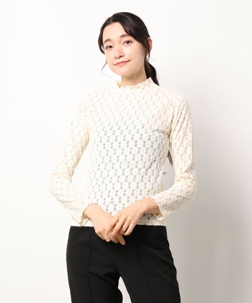 ehka sopo(エヘカソポ)の「総レースハイネック長袖カットソー(Tシャツ/カットソー・レディース・ベージュ/キナリ/オフホワイト/ブラック・フリ-)」の5枚目の写真