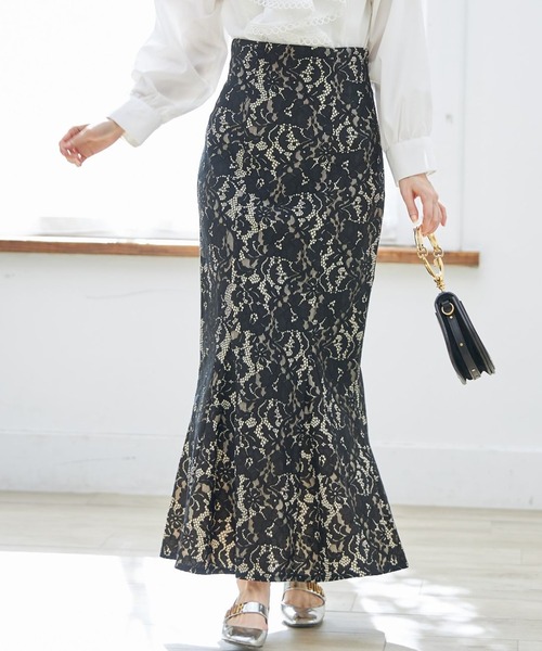 tocco closet(トッコ クローゼット)の「フラワーレースマーメイドスカート(スカート・レディース・ブルー/ブラック・M)」の1枚目の写真