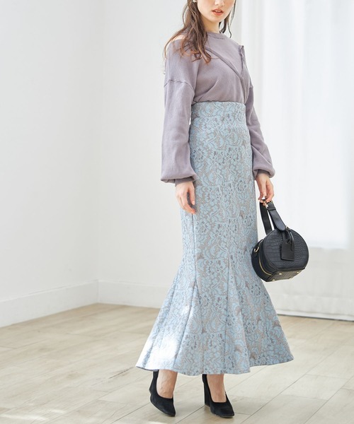 tocco closet(トッコ クローゼット)の「フラワーレースマーメイドスカート(スカート・レディース・ブルー/ブラック・M)」の8枚目の写真