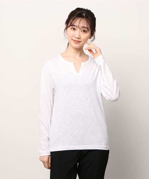 INNOCENT(イノセント)の「『RDS』キーネックスラブ天竺カットソー(Tシャツ/カットソー・レディース・ホワイト/ブラック/ネイビー/グレー/カーキ/ライトピンク・MEDIUM/X-LARGE/LARGE)」の9枚目の写真