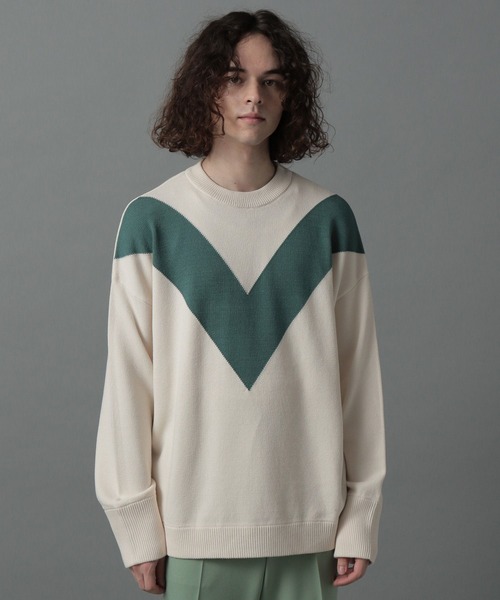 HARE（ハレ）の「Vラインキリカエニット（ニット/セーター・メンズ・オフホワイト/ネイビー・SMALL/MEDIUM）」の9枚目の写真