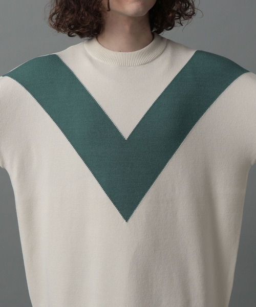 HARE（ハレ）の「Vラインキリカエニット（ニット/セーター・メンズ・オフホワイト/ネイビー・SMALL/MEDIUM）」の14枚目の写真