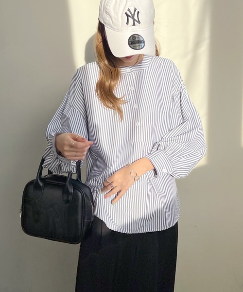 Futier land（フューティアランド）の「ストライプバルーンスリーブバンドカラーシャツブラウス（シャツ/ブラウス・レディース・ブラック/ブルー/ピンク/ライトパープル/グリーン/ブルー系その他/グレー/イエロー・FREE）」の22枚目の写真