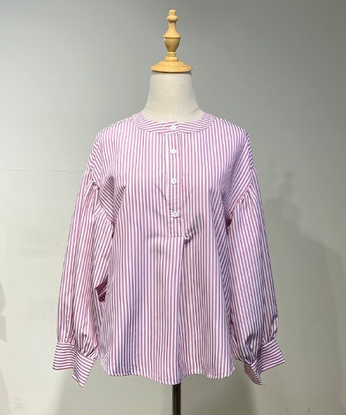 Futier land（フューティアランド）の「ストライプバルーンスリーブバンドカラーシャツブラウス（シャツ/ブラウス・レディース・ブラック/ブルー/ピンク/ライトパープル/グリーン/ブルー系その他/グレー/イエロー・FREE）」の18枚目の写真