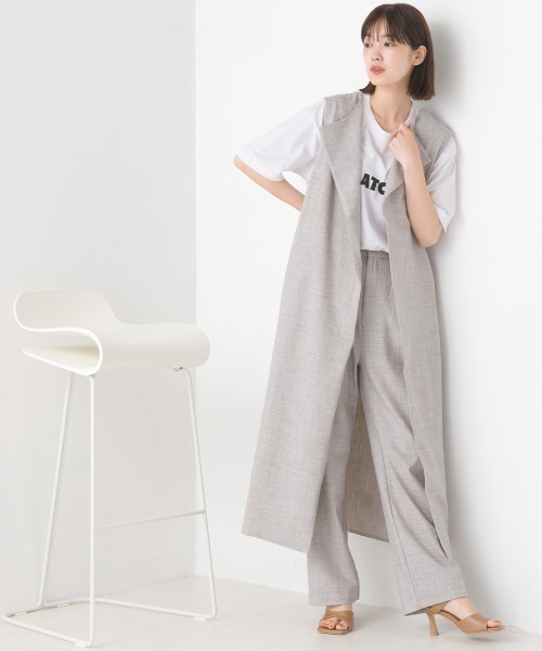 OMNES（オムネス）の「ストレッチ杢ノーカラーロングジレ（ベスト・レディース・ベージュ/グレー・FREE）」の12枚目の写真