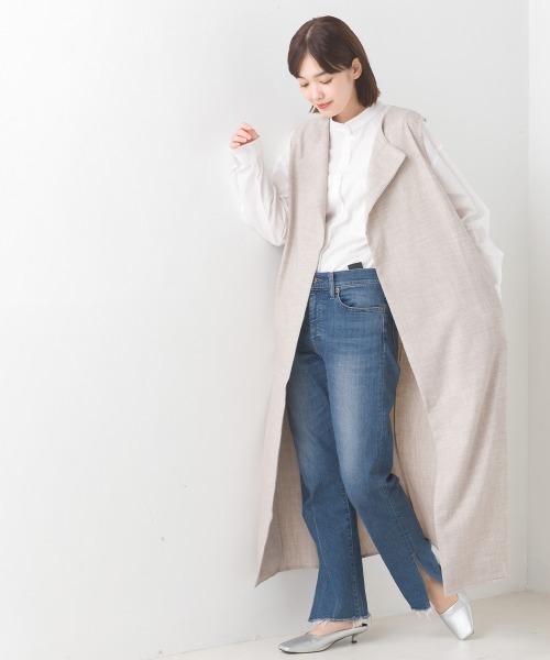 OMNES（オムネス）の「ストレッチ杢ノーカラーロングジレ（ベスト・レディース・ベージュ/グレー・FREE）」の18枚目の写真