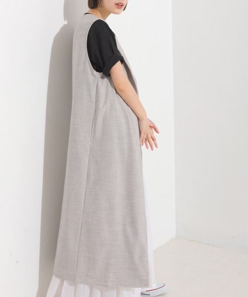 OMNES（オムネス）の「ストレッチ杢ノーカラーロングジレ（ベスト・レディース・ベージュ/グレー・FREE）」の8枚目の写真