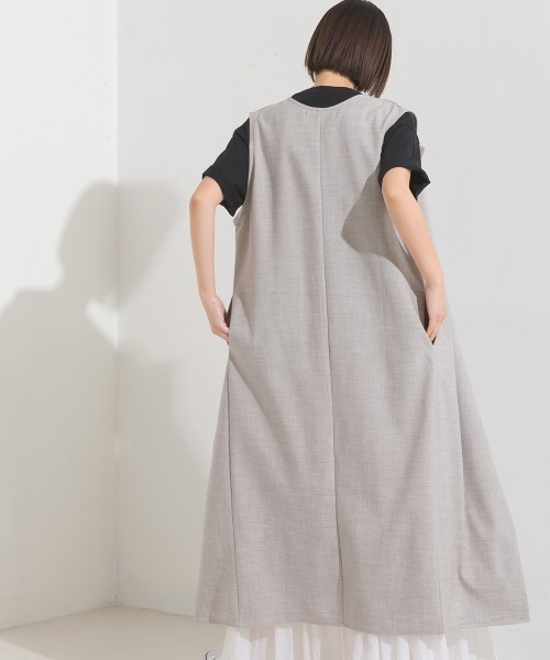 OMNES（オムネス）の「ストレッチ杢ノーカラーロングジレ（ベスト・レディース・ベージュ/グレー・FREE）」の9枚目の写真