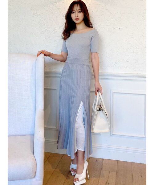 セール】オフショルプリーツニットワンピース（ワンピース