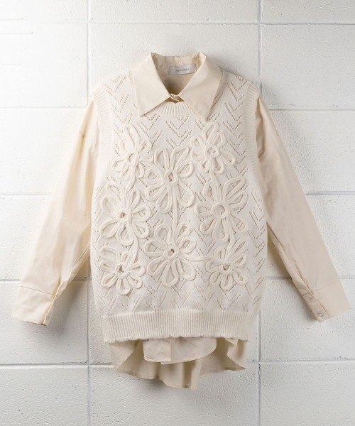 me+em select（ミームセレクト）の「【セットアイテム】花柄ニットベスト＋カラービッグシャツ SET【数量限定販売】（ベスト・レディース・パープル/アイボリー/ピンク/イエロー・FREE）」の20枚目の写真