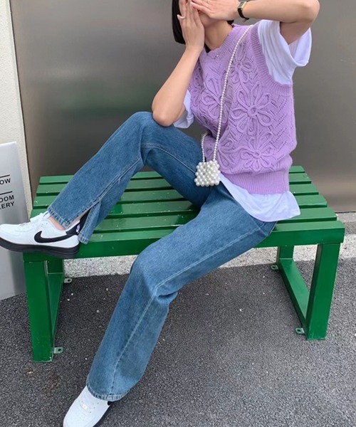 me+em select（ミームセレクト）の「【セットアイテム】花柄ニットベスト＋カラービッグシャツ SET【数量限定販売】（ベスト・レディース・パープル/アイボリー/ピンク/イエロー・FREE）」の14枚目の写真