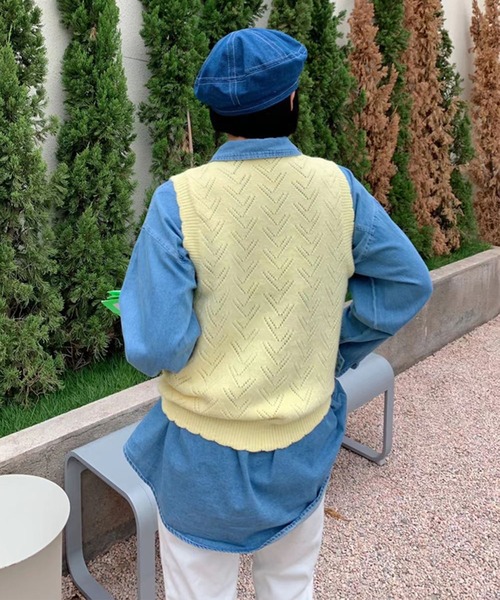 me+em select（ミームセレクト）の「【セットアイテム】花柄ニットベスト＋カラービッグシャツ SET【数量限定販売】（ベスト・レディース・パープル/アイボリー/ピンク/イエロー・FREE）」の18枚目の写真