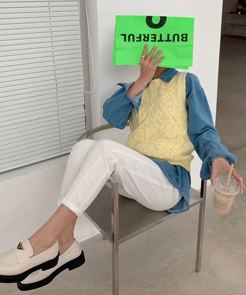 me+em select（ミームセレクト）の「【セットアイテム】花柄ニットベスト＋カラービッグシャツ SET【数量限定販売】（ベスト・レディース・パープル/アイボリー/ピンク/イエロー・FREE）」の19枚目の写真