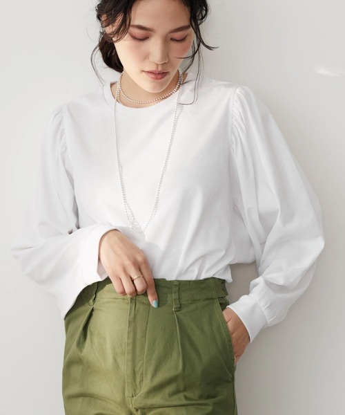AMERICAN HOLIC(アメリカンホリック)の「袖ギャザーカットプルオーバー(Tシャツ/カットソー・レディース・オフホワイト/サックスブルー/ミント/ダークネイビー・M/L)」の2枚目の写真