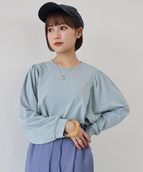 AMERICAN HOLIC(アメリカンホリック)の「袖ギャザーカットプルオーバー(Tシャツ/カットソー・レディース・オフホワイト/サックスブルー/ミント/ダークネイビー・M/L)」の3枚目の写真