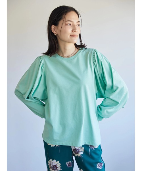 AMERICAN HOLIC(アメリカンホリック)の「袖ギャザーカットプルオーバー(Tシャツ/カットソー・レディース・オフホワイト/サックスブルー/ミント/ダークネイビー・M/L)」の5枚目の写真