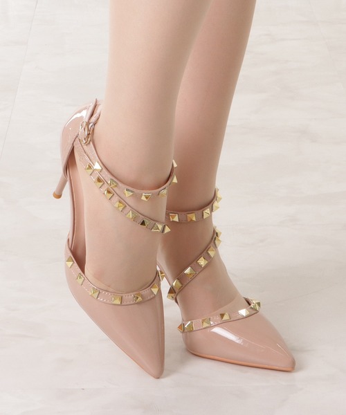 Lace Ladies スタッズ付きストラップハイヒールパンプス（パンプス）