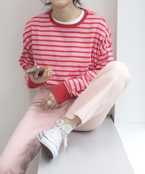 fredy repit(フレディレピ)の「BIGボーダーロンT(Tシャツ/カットソー・レディース・ホワイト×ブラック/グリーン系その他/ブルー系その他/レッド系その他/グリーン系その他3/ブルー系その他3・38)」の6枚目の写真