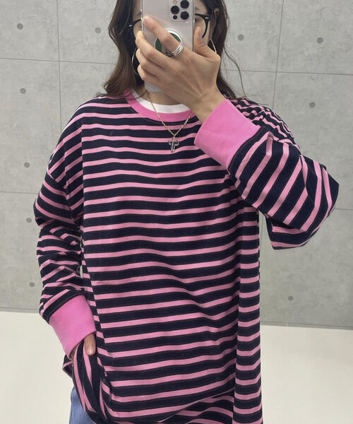 fredy repit(フレディレピ)の「BIGボーダーロンT(Tシャツ/カットソー・レディース・ホワイト×ブラック/グリーン系その他/ブルー系その他/レッド系その他/グリーン系その他3/ブルー系その他3・38)」の5枚目の写真