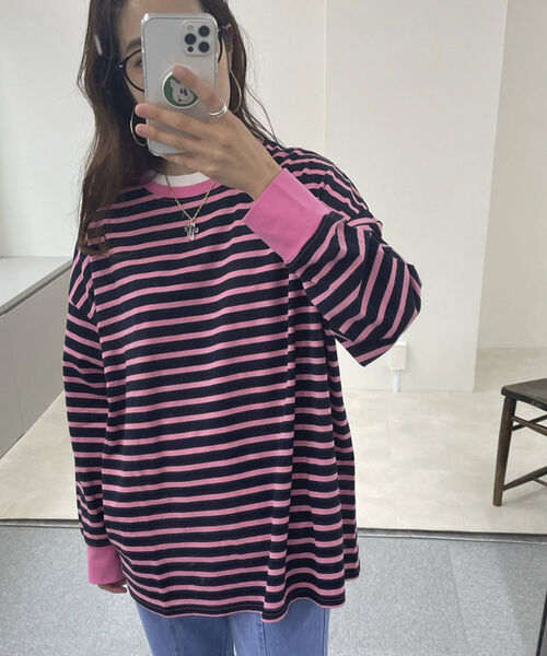 fredy repit(フレディレピ)の「BIGボーダーロンT(Tシャツ/カットソー・レディース・ホワイト×ブラック/グリーン系その他/ブルー系その他/レッド系その他/グリーン系その他3/ブルー系その他3・38)」の9枚目の写真