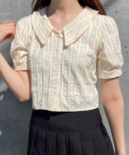 Voyage titty&Co.PETIT（ボヤージュティティアンドコープチ）の「【Voyage titty&Co. PETIT】刺繍ストライプブラウス（シャツ/ブラウス・レディース・ホワイト/イエロー・FREE）」の2枚目の写真