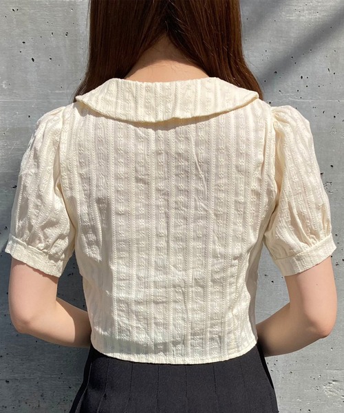 Voyage titty&Co.PETIT（ボヤージュティティアンドコープチ）の「【Voyage titty&Co. PETIT】刺繍ストライプブラウス（シャツ/ブラウス・レディース・ホワイト/イエロー・FREE）」の4枚目の写真