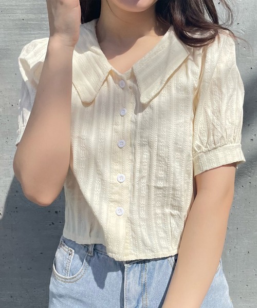 Voyage titty&Co.PETIT（ボヤージュティティアンドコープチ）の「【Voyage titty&Co. PETIT】刺繍ストライプブラウス（シャツ/ブラウス・レディース・ホワイト/イエロー・FREE）」の5枚目の写真