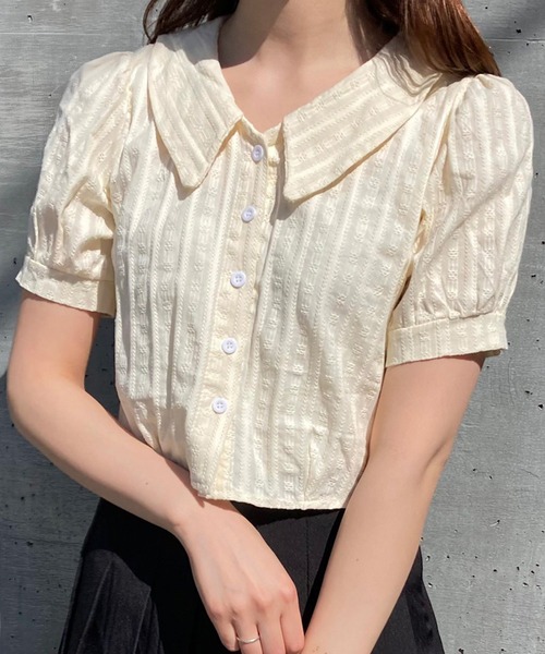 Voyage titty&Co.PETIT（ボヤージュティティアンドコープチ）の「【Voyage titty&Co. PETIT】刺繍ストライプブラウス（シャツ/ブラウス・レディース・ホワイト/イエロー・FREE）」の6枚目の写真