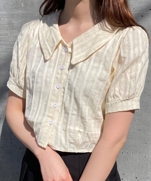 Voyage titty&Co.PETIT（ボヤージュティティアンドコープチ）の「【Voyage titty&Co. PETIT】刺繍ストライプブラウス（シャツ/ブラウス・レディース・ホワイト/イエロー・FREE）」の7枚目の写真