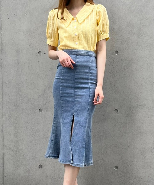 Voyage titty&Co.PETIT（ボヤージュティティアンドコープチ）の「【Voyage titty&Co. PETIT】刺繍ストライプブラウス（シャツ/ブラウス・レディース・ホワイト/イエロー・FREE）」の10枚目の写真