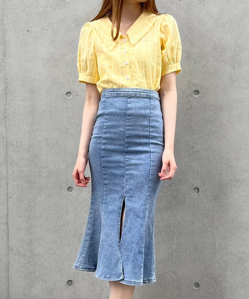 Voyage titty&Co.PETIT（ボヤージュティティアンドコープチ）の「【Voyage titty&Co. PETIT】刺繍ストライプブラウス（シャツ/ブラウス・レディース・ホワイト/イエロー・FREE）」の9枚目の写真