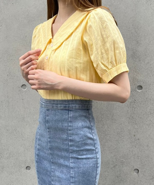 Voyage titty&Co.PETIT（ボヤージュティティアンドコープチ）の「【Voyage titty&Co. PETIT】刺繍ストライプブラウス（シャツ/ブラウス・レディース・ホワイト/イエロー・FREE）」の8枚目の写真