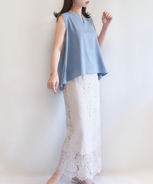 ECRIRE（エクリール）の「【haushinkaコラボ】キーネックイレヘムブラウス（シャツ/ブラウス・レディース・ブラック/ブラウン/グレー/アイボリー・M/L）」の8枚目の写真