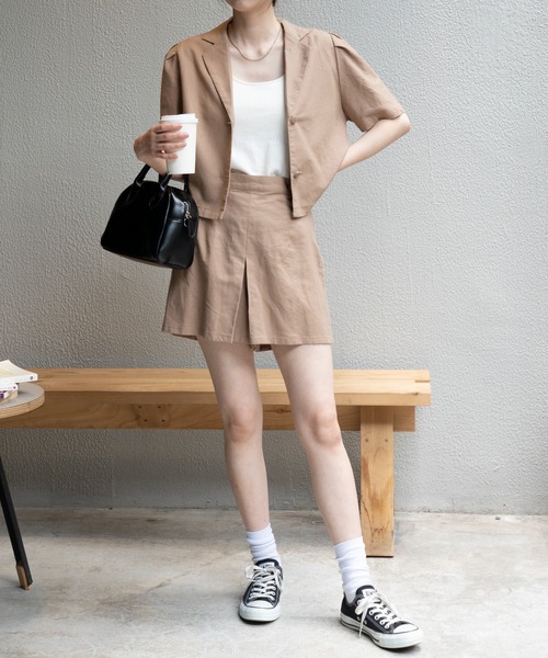 WEGO（ウィゴー）の「WEGO/リネンブレンドパフスリーブジャケット（テーラードジャケット・レディース・ライトブラウン/ナチュラル・FREE）」の3枚目の写真