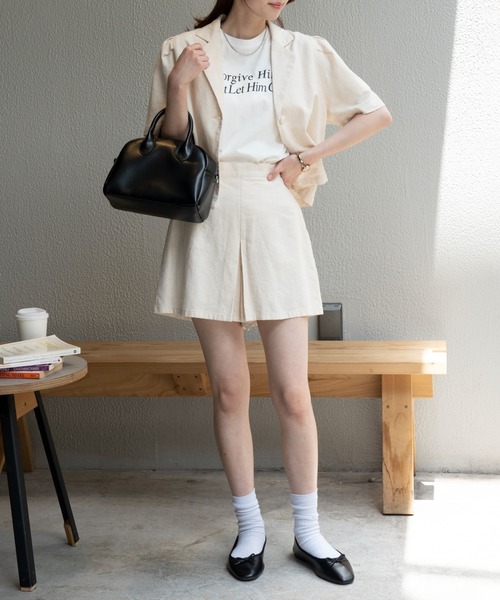 WEGO（ウィゴー）の「WEGO/リネンブレンドパフスリーブジャケット（テーラードジャケット・レディース・ライトブラウン/ナチュラル・FREE）」の6枚目の写真