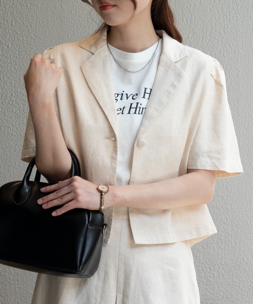 WEGO（ウィゴー）の「WEGO/リネンブレンドパフスリーブジャケット（テーラードジャケット・レディース・ライトブラウン/ナチュラル・FREE）」の15枚目の写真