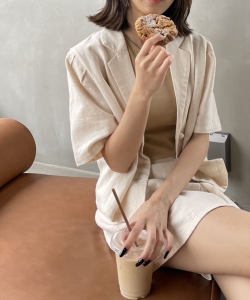 WEGO（ウィゴー）の「WEGO/リネンブレンドパフスリーブジャケット（テーラードジャケット・レディース・ライトブラウン/ナチュラル・FREE）」の18枚目の写真