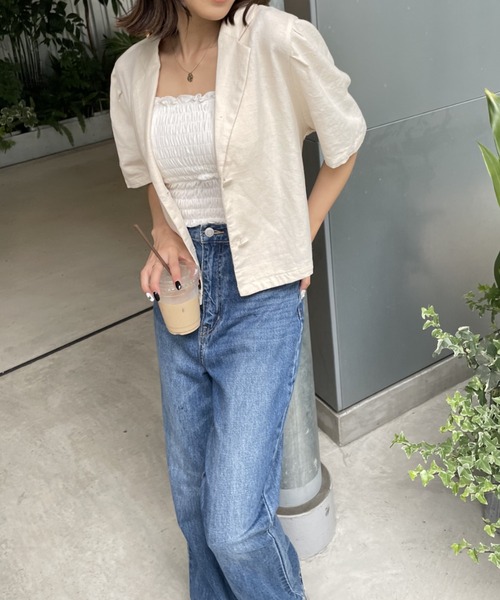 WEGO（ウィゴー）の「WEGO/リネンブレンドパフスリーブジャケット（テーラードジャケット・レディース・ライトブラウン/ナチュラル・FREE）」の17枚目の写真