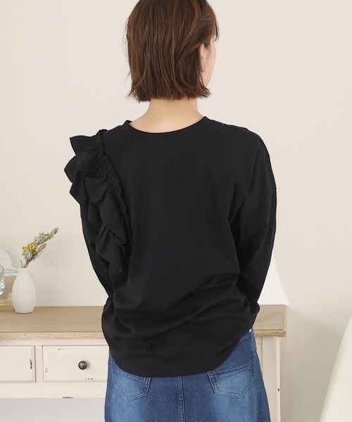 片袖フリル長袖カットソー（Tシャツ/カットソー）｜ElegChic