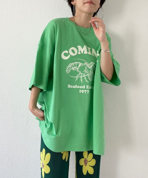 wee9s（ウィークス）の「"SEBASTIAN" tee / サイドスリットオーバーサイズ"セバスチャン"ティーシャツ（Tシャツ/カットソー・レディース・スカイブルー/グリーン・FREE）」の17枚目の写真