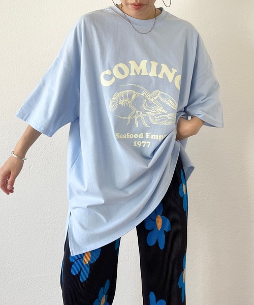 wee9s（ウィークス）の「"SEBASTIAN" tee / サイドスリットオーバーサイズ"セバスチャン"ティーシャツ（Tシャツ/カットソー・レディース・スカイブルー/グリーン・FREE）」の12枚目の写真