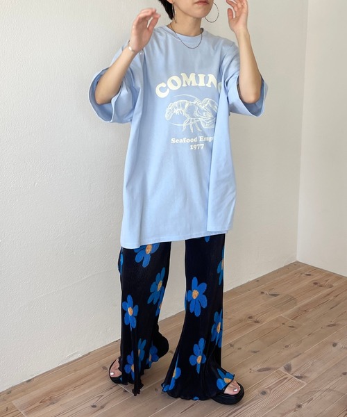 wee9s（ウィークス）の「"SEBASTIAN" tee / サイドスリットオーバーサイズ"セバスチャン"ティーシャツ（Tシャツ/カットソー・レディース・スカイブルー/グリーン・FREE）」の9枚目の写真
